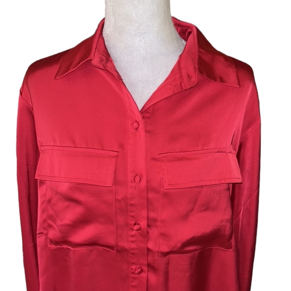 Jason Wu Red Satin Oversized Button Down Blouse -… - image 2